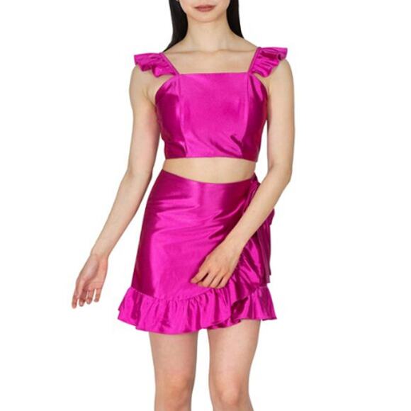 Dear Moon Junior's Size 9 Skirt Set Satin Ruffled Pink Fuchsia Barbiecore NWT - Picture 1 of 11